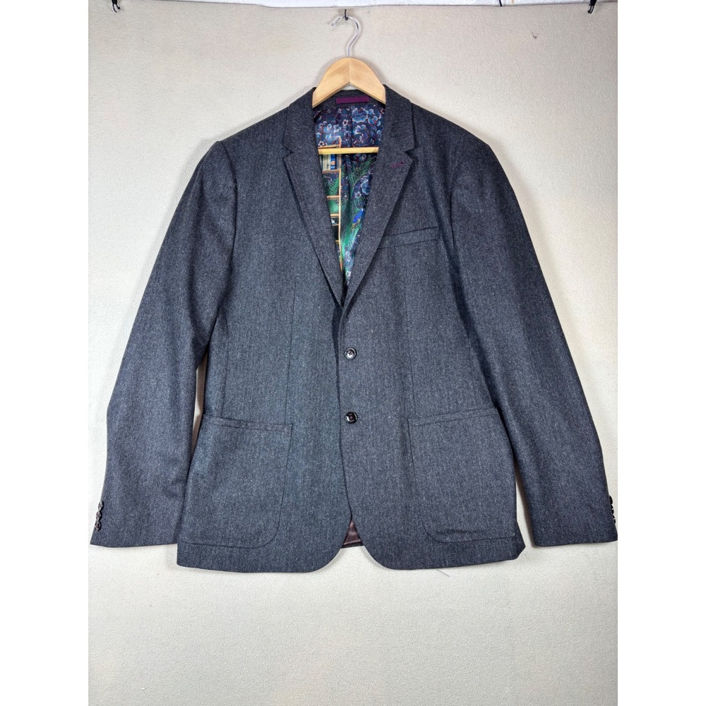 Ted Baker London Mens Charcoal Grey Herringbone Wool Blend Blazer Sport Coat 6